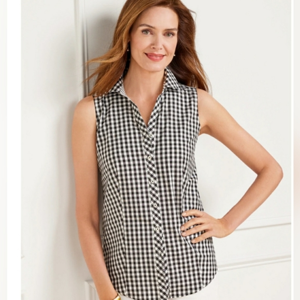 TALBOTS SLEEVELESS NON-IRON PERFECT SHIRT - SUNRISE GINGHAM